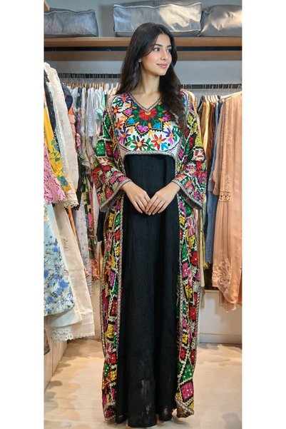 İthal Women's Black / Multicolored Ethnic-Embroidered, Mirrored, and Beaded K...