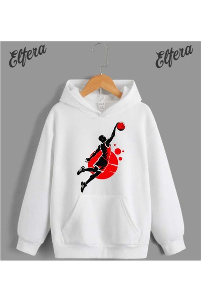 ELFERA سويت شيرت مطبوع للجنسين يحمل صورة لاعب كرة سلة يقوم بتسديد الكرة.