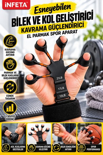 İnfeta Black 5-Finger Exercise Band: Wrist and Forearm Strengthener, Hand and...