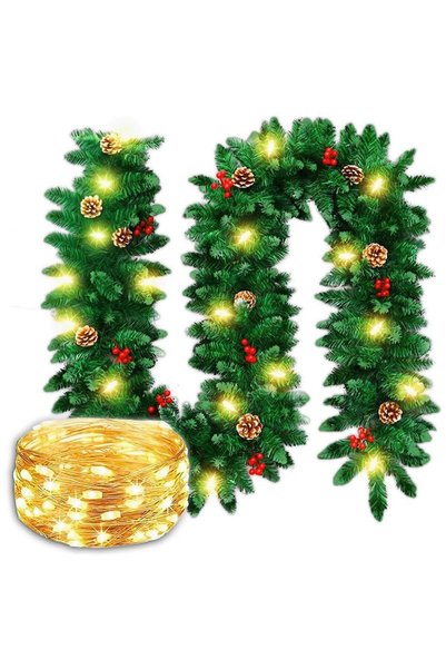 OEM KRUMAD Ghirlandă de Crăciun 3 m cu 100 LED-uri, 280 de ramuri, conuri și ...