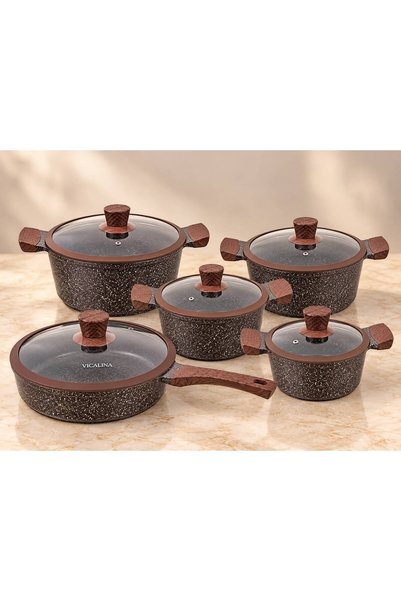 aljahwari 10Pcs Granite Pot Set with Glass Lid with Fry Pan