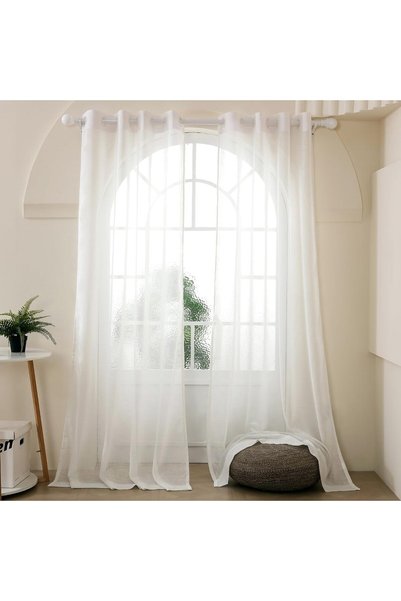 Generic Sheer Long Door Curtains Linen Look Semi Transparent Voile Grommet El...
