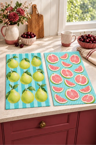 Evmila Set de 2 prosoape de bucătărie cu model digital de pomelo, 35x55 cm