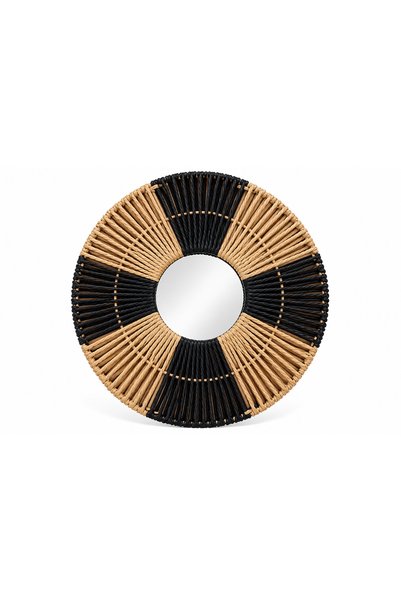 Woven Decorațiune de perete rotundă din fibră – Negru și, stil boho, diametru...
