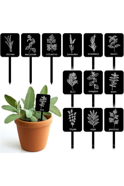 Generic Acrylic Plant Label Signs, 24 Pcs Garden Herb Markers Black with 12 S...