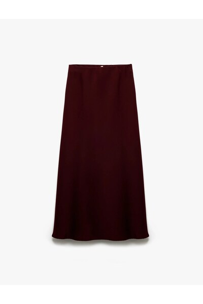 Koton Fustă midi normală, cloș, din satin, pentru femei, de culoare bordeaux