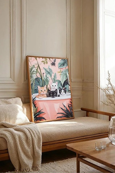 AR AJANS KANVAS TABLO Petrecerea pisicilor în cada roz – Tablou decorativ cu ...