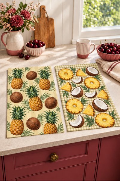 Evmila Digitally Printed 2-Piece Kitchen Towel Set with Pineapple and Coconut...