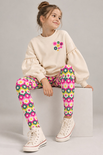 BALKABAĞI Buntes, böhmisches Blumenmuster, Polyester-Leggings & Sweatshirt au...