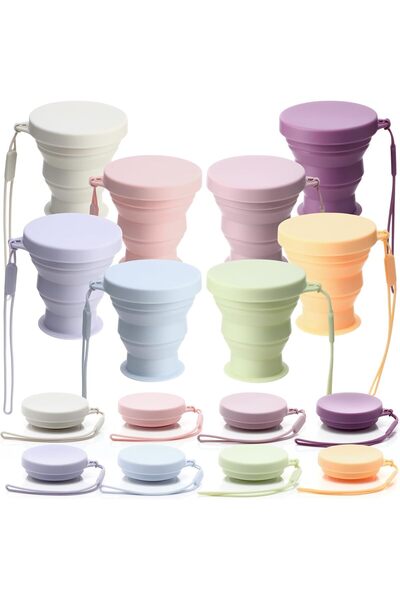 Generic 8 Pcs Silicone Collapsible Travel Cup Foldable 6 oz Camping Cups with...