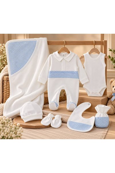 Baby day Newborn 7-Piece Soft Baby Clothes Set (Overalls, Inner Burp Cloth, B...