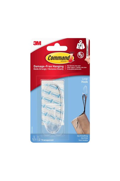 COMMAND Large Clear Hook with Clear Strips - Transparent No Damage Adhesive W...