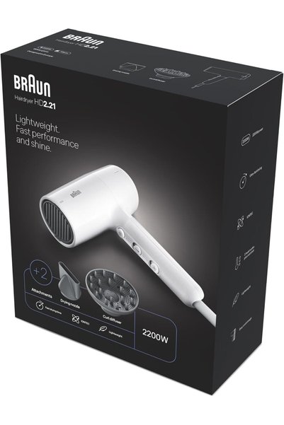 Braun مجفف شعر قوي بقوة 2200 واط بتقنية الأيونات، مجفف شعر سريع التجفيف مع نا...