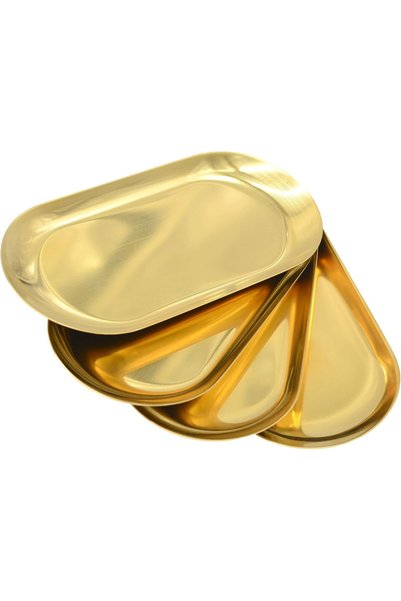 Generic 4 Pcs 7 Inch x 3.3 Inch Trinket Tray, Gold Stainless Steel, for Servi...