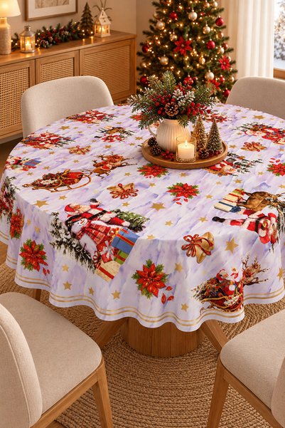 Molina Home Liquid-Proof Oilcloth Round Christmas New Year Tablecloth |   Sta...