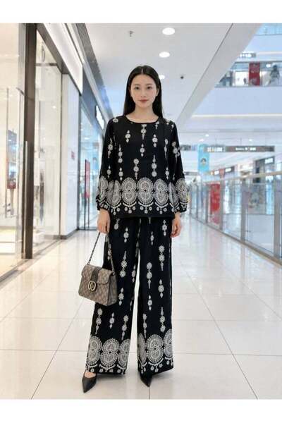 Generic Women Printed Top and Palazzo Pant Pajama Set One Size, Long Sleeve R...