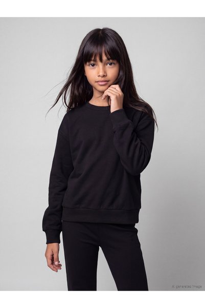 LC Waikiki LCW Kids Black Oval-Neck Girls' Sweatshirt—Exclusive to NEVAVM