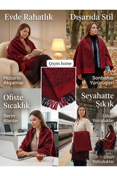 ÇEÇEN HOME وشاح نسائي بنقشة باللون العنابي - مناسب للاستخدام في المنزل والمكت...