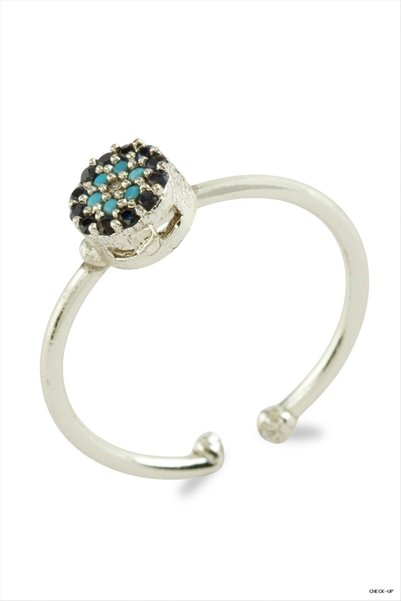 ZERO LAND SVL-SHOP Nazar Metal Ring with Zircon Stone (205535) Silver Color