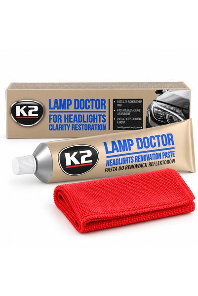 K2 Set pastă polish faruri auto Lamp Doctor 60 g + lavetă din microfibră