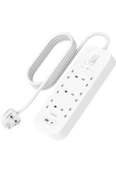 Belkin شريط طاقة مزود بـ 6 منافذ لحماية من زيادة التيار الكهربائي، يمكن تركيب...