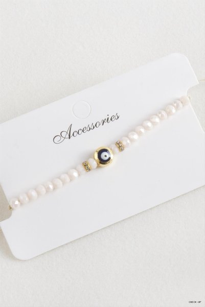 ZERO LAND SVL-SHOP Nazar Crystal Macramé Cord Bracelet 6 (211846) mm Cream