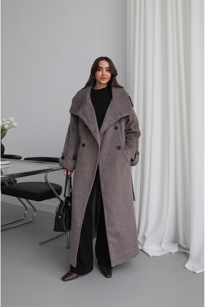 Havoş Brown Premium Wool Belted Melton Coat