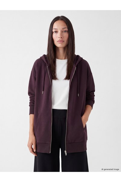 LC Waikiki TWO MT SHOP QUALITY Plum 3-Ply Brushed Inside Oversized Women's Zi...
