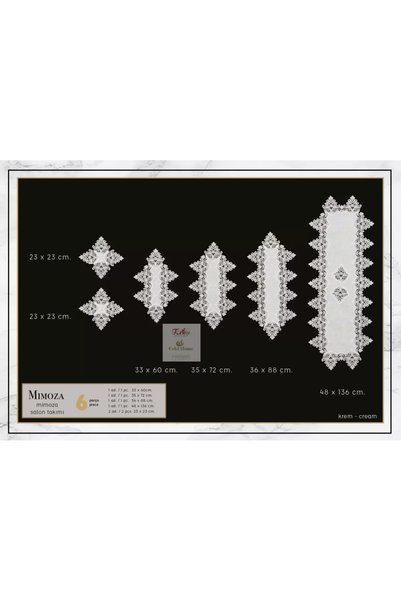 Ceki Home Mimoza Cream Model 5 Piece Lace Tablecloth Runner Set Living Room Set