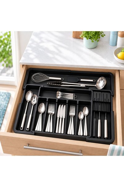 Relaxdays Tavă extensibilă pentru tacâmuri 10054858, din plastic, cu suport p...