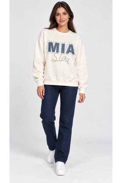 Hepyek Women's long-sleeved sweatshirt with stone embellishments