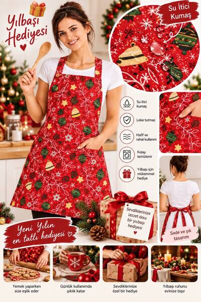 Kıvırcıkyoga New Year's-Themed Water-Repellent Kitchen Apron - Easy to Clean ...