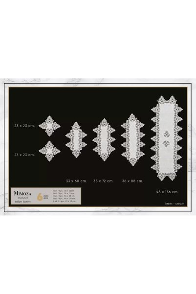 Ceki Home Living Room Set Dowry Set Mimoza Model Cream 5 Piece Lace Runner Set