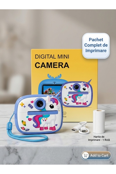 CasaDesteapta.ro Set foto pentru copii: aparat instant cu unicorn, șnur de mâ...