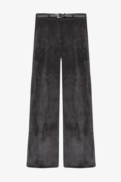 casa di sole Belted ribbed velvet pants - anthracite grey