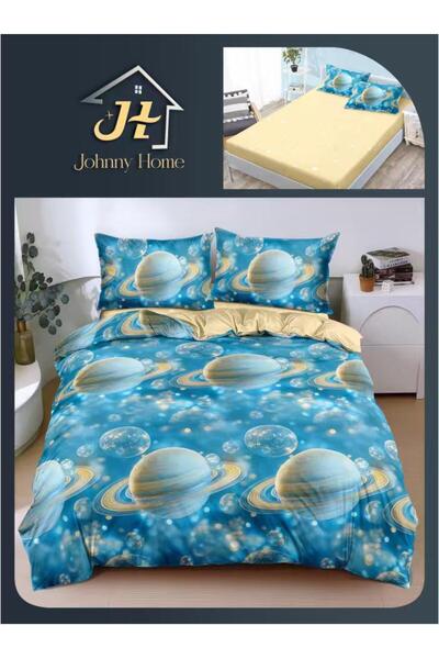 CasaDesteapta.ro Linen with cream fitted Bed Sheet 180x200 cm and turquoise D...