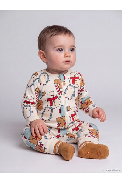 LC Waikiki LCW Baby Ecru New Year's-Themed Boys' Baby Romper