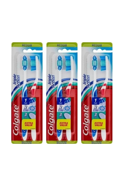 Colgate 3x PACHET Periuță de dinți cu acțiune triplă, medie, 2 buc/set, 12 se...