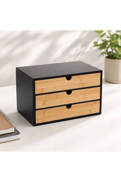 Relaxdays Cutie organizatoare cu 3 sertare 10054090_46, Fabricată din bambus ...