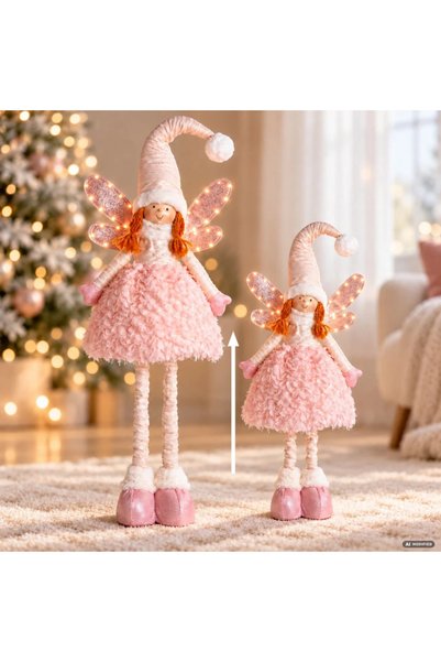 Belora Figurina Decorativa de Craciun Ingeras Roz cu LED si Picioare Telescop...