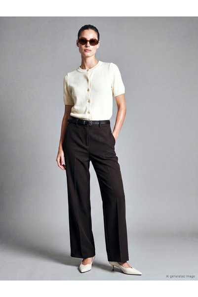 LC Waikiki LCW STUDIO Brown Solid Standard & Regular Wide-Leg Women's Pants, ...
