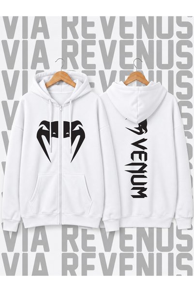 Vordevia Cardigan unisex cu imprimeu pe față și pe spate, cu fermoar frontal ...
