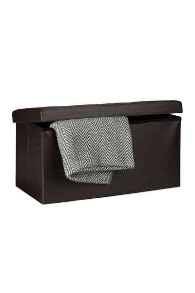 Relaxdays Bancă de depozitare, Piele artificială, Maro