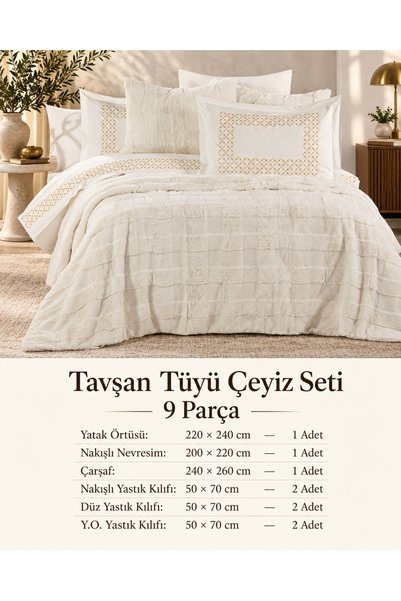 la lune home Rabbit Fur Double-Size Bridal Set: 9-Piece Embroidered Duvet Cov...