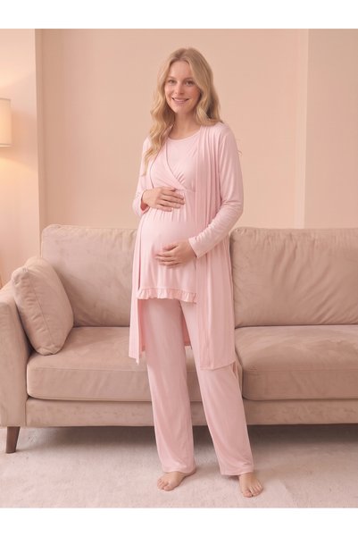 HAFSARA Long-Sleeved, Double-Breasted, Nursing-Friendly 3-Piece Robe Set for ...