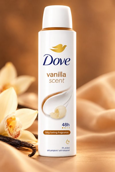 Dove Spray antiperspirant Vanilla 48h, 0% alcool, 150 ml