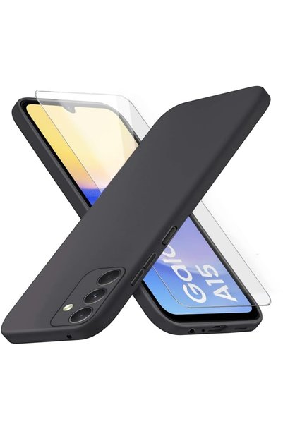 XGSM Husă pentru Samsung Galaxy A15, XGSM, Silicon ușor, negru, cu sticlă 9H