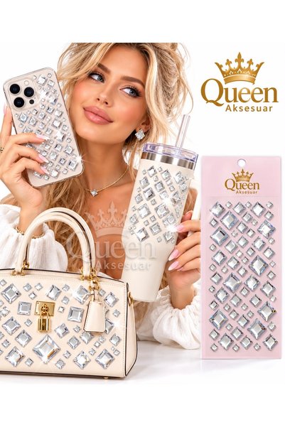 QUEEN AKSESUAR Trendy Square Crystal-Studded Self-Adhesive Sticker—Transparen...