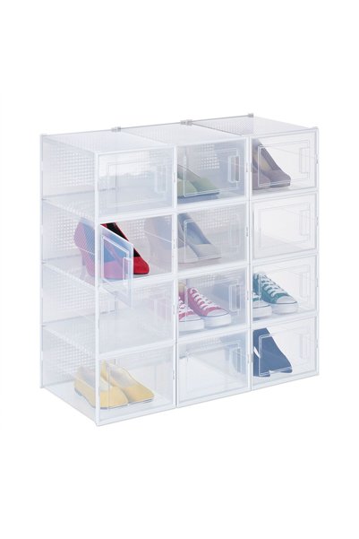 Relaxdays Set de 12 cutii de depozitare pentru pantofi Relaxdays, transparent...