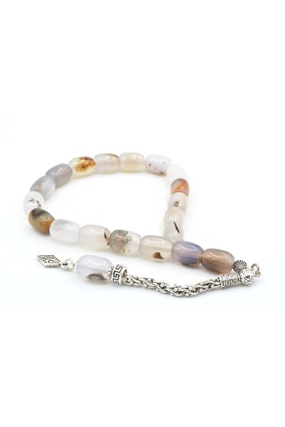 Murty99 Mătănii Efe cu talisman, din agat gri cu dungi originale, tăiate în f...